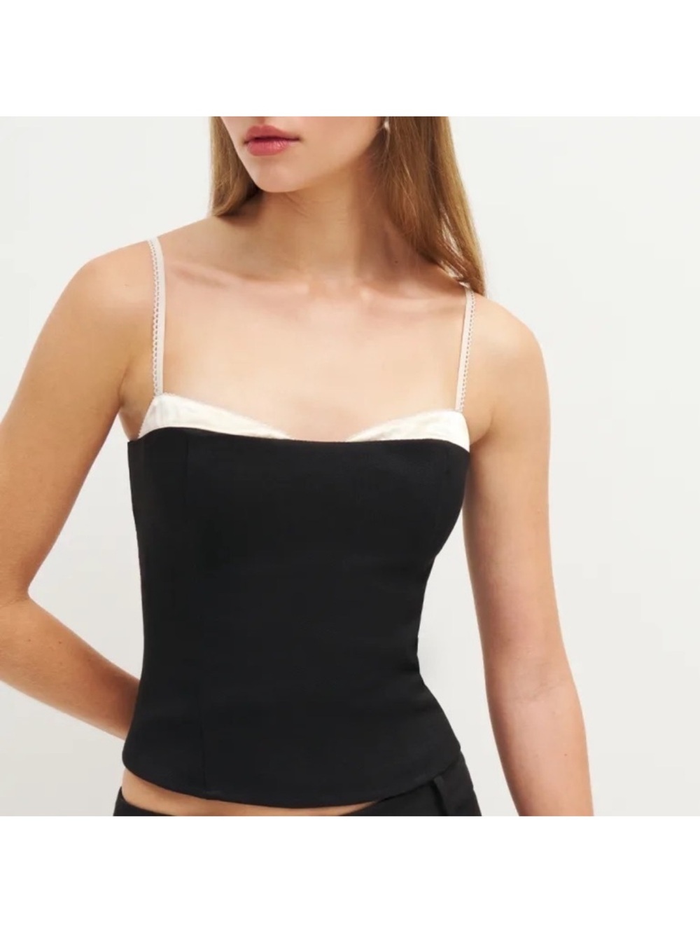 Reformation Black Bustier Camisole with Cream Trim